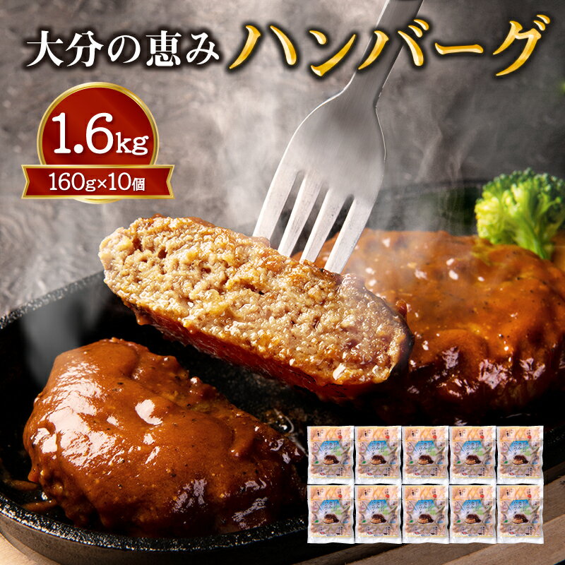 【ふるさと納税】大分の恵みハンバーグ約1.6kg（約160g×10個） ハンバーグ レンチン 湯煎 肉 加工品 小分け 個包装 デミグラスソース トマト バジル 肉厚 冷凍 合い挽き肉 調理済 簡単 おかず お弁当 惣菜 夕食 ご馳走 贅沢 大分県産 厳選素材 電子レンジ調理 A05067