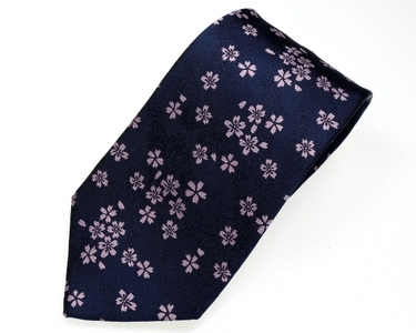 郡内織物「富士桜工房」シルクネクタイ 桜花   紺