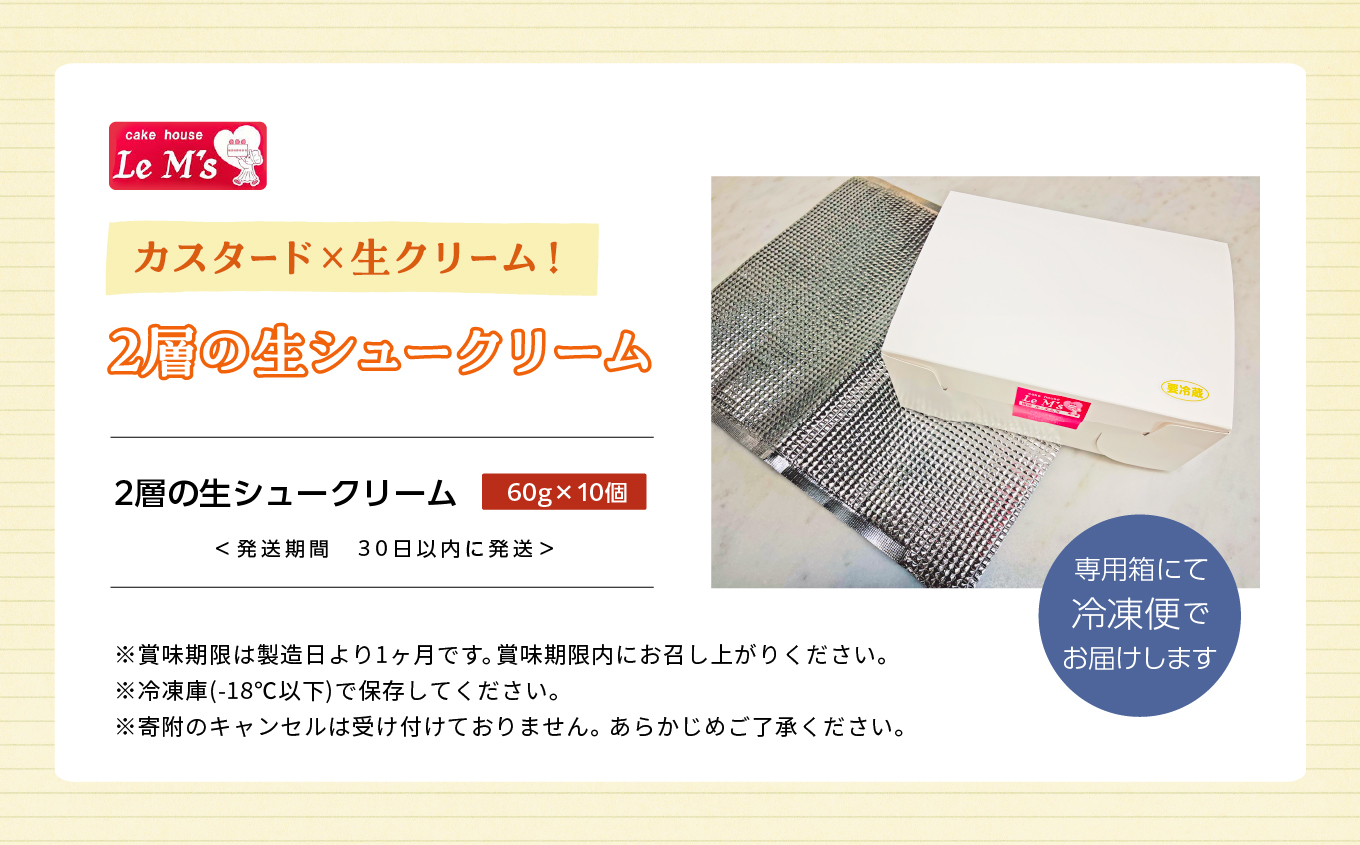 カスタード×生クリーム！2層の生シュークリーム10個入り【ル・エムズ】