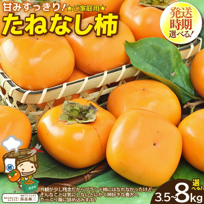 【ふるさと納税】【先行予約】【訳あり】 【選べる容量と発送時期】甘みすっきり！あわらのたねなし柿 約3.5kg（18個入）/ 約8kg（32個～40個）（ご家庭用） ／ 果物 フルーツ かき 種なし 産地直送 期間限定