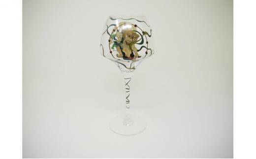 【松沢漆工房】蒔絵ワイングラス　風神雷神図屏風（受注生産品）