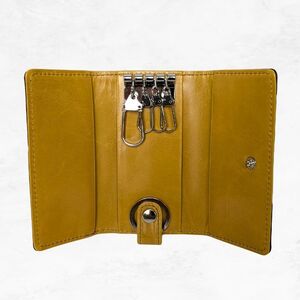 牛革 キーケース ステッチB(ブラウン×イエロー)