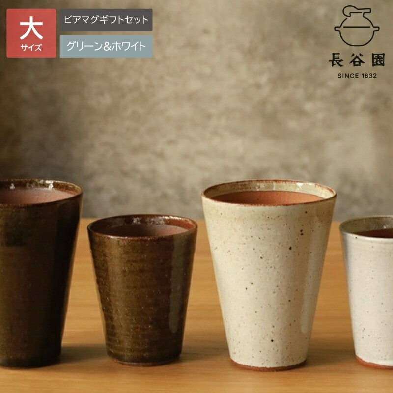 【ふるさと納税】 長谷園 伊賀焼 ビアマグギフトセット グリーン&ホワイト 大