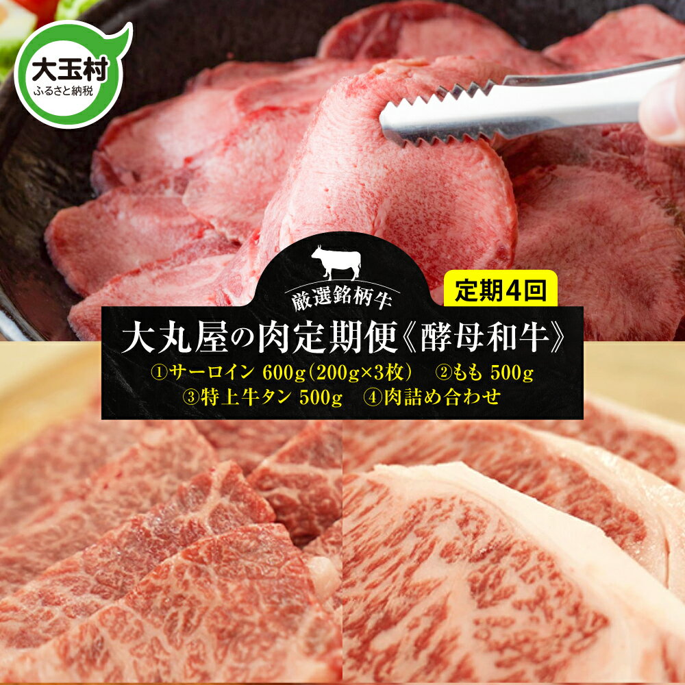 【ふるさと納税】【4回定期便】 肉 定期便 ｜ あだたら酵母牛 サーロイン 600g (200g×3枚) / あだたら酵母牛 もも 500g / 薄切り 牛タン 500g / 肉 詰合せ ｜ 牛肉 牛タン 和牛 福島牛 ステーキ 豚肉 味噌漬け 豚肉の味噌付け ホルモン もも肉 4ヶ月 ｜ 02120
