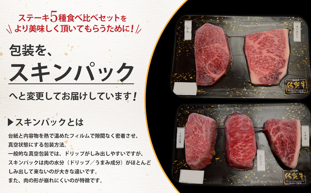 佐賀牛 ステーキ5種食べ比べセット 500g （100g×5枚） A5 A4 サーロイン ヒレ 希少部位【希少 国産和牛 牛肉 肉 牛 ステーキ】(H085194)