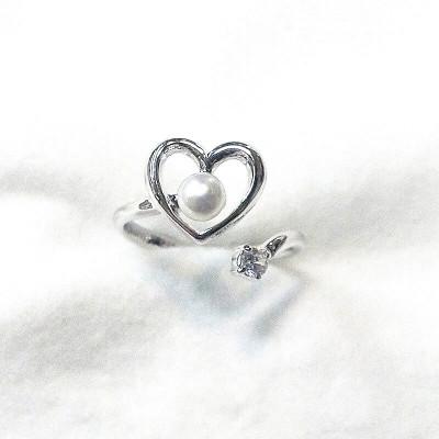 ふるさと納税 伊勢市 リング・ハート(淡水本真珠・ボタン)SV製　1920