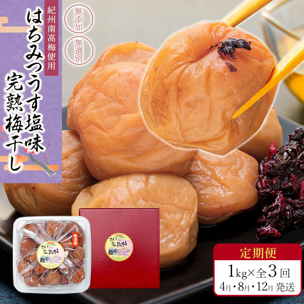 【定期便（4月・8月・12月）全3回お届け】 紀州南高梅使用 はちみつ うす塩味 完熟梅干し 無選別 1kg ［TM215］XH92268