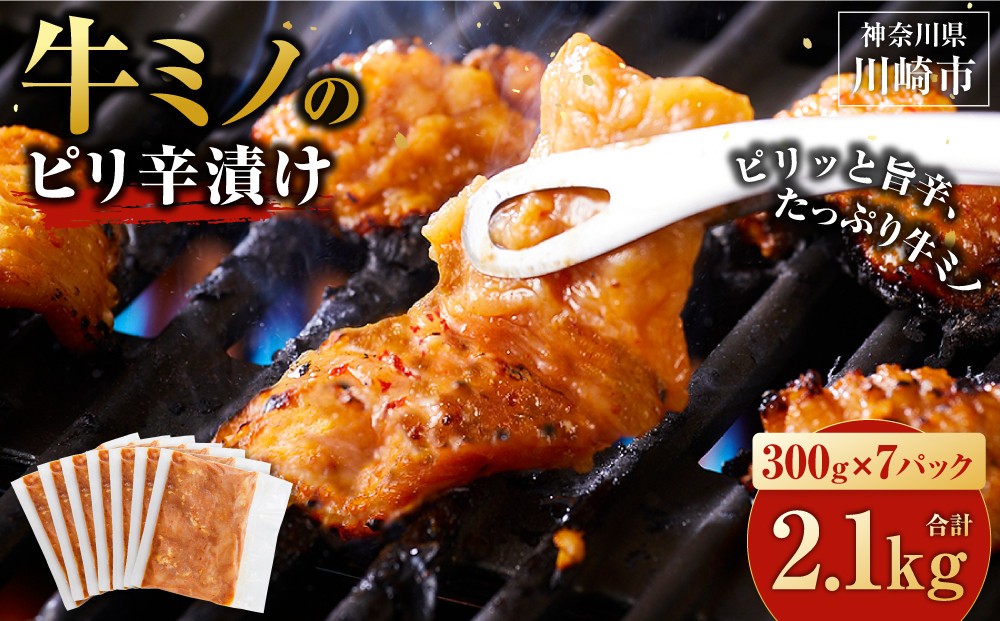 
            牛ミノ ピリ辛漬け 2.1kg ( 300g × 7パック ) 小分け 個包装 便利 牛肉 ホルモン ミノ 焼肉 焼き肉 お肉 肉 焼くだけ 冷凍 たれ 味付き BBQ アウトドア キャンプ 人気 おすすめ 神奈川 川崎【配送月が選べる】
          