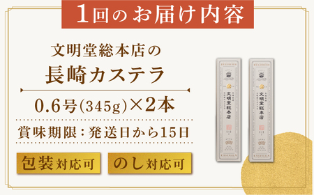 【全6回定期便】 長崎 カステラ 2本（10切/本）《長与町》《文明堂総本店》 [EAK031] / カステラ 文明堂 カステラ カット済み ザラメ カステラ 文明堂 カステラ カット済み ザラメ カ