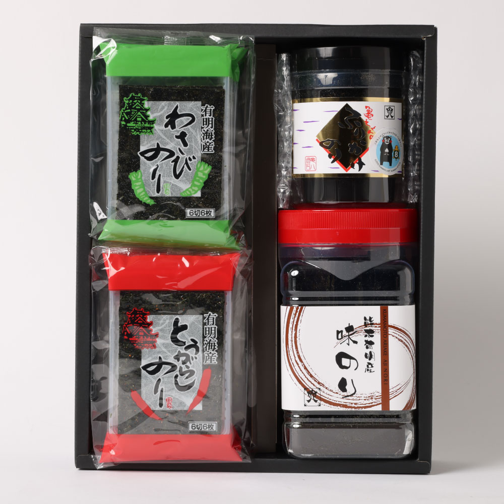 【ふるさと納税】亀ちゃんのふりかけ・味付海苔4種 食べ比べ ギフトセット ふりかけのり ふりかけ 有明海苔 味付海苔 とうがらし わさび 海苔 のり 味付け海苔 ごはんのお供 ご飯のお供 ギフト 贈答 贈り物 自宅用 熊本県 熊本市 送料無料