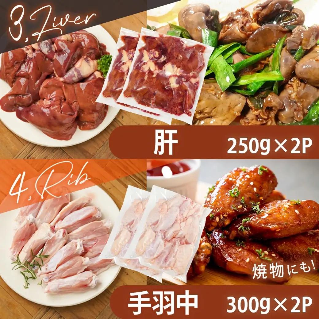 宮崎県産若鶏焼肉4.2kgセット〔18-M604〕_(都城市) もも切身 砂肝 肝 手羽中 肩肉 小肉 カット済 焼き肉  バーベキュー 