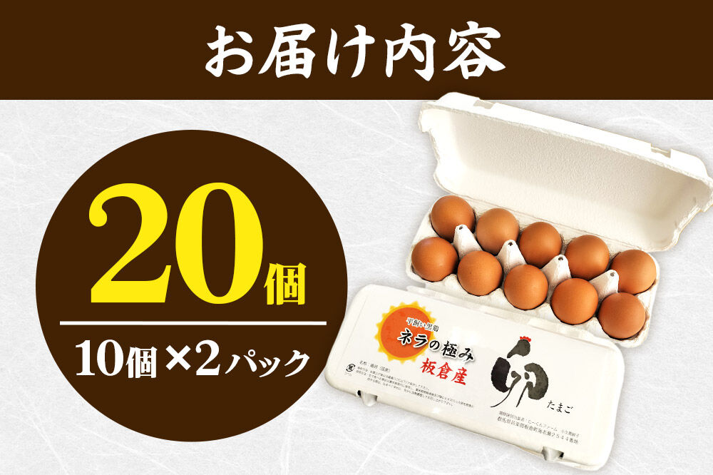 ネラの極み 卵 たまご 20個（10個×2パック） [ネラの極み 卵 たまご 玉子 タマゴ 黄身 濃厚 コク オランダ原産 黒鶏 群馬県 板倉町]