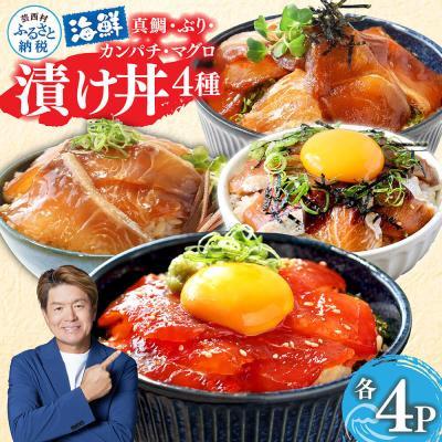 ふるさと納税 芸西村 高知の海鮮漬け丼4種(真鯛・ブリ・カンパチ・マグロ)1食80g×各4パック【KYF169】