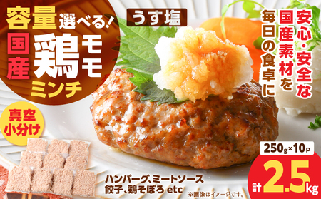 国産 鶏 モモ ミンチ ＜ うす塩 ＞ 計 2.5kg K025-016_05 鶏肉 とり とりにく 肉 お肉 鶏ミンチ 真空 小分け パック 真空パック 便利 使いやすい 鮮度 そぼろ丼 美味しい 