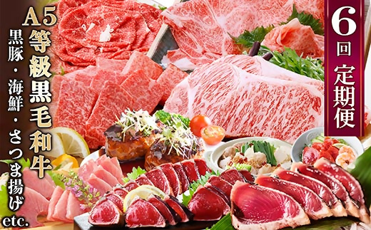 定期便(6回)お楽しみ便(A5等級黒毛和牛・黒豚・海鮮・さつま揚げ等)GG−0052【配送不可地域：離島】【1166771】