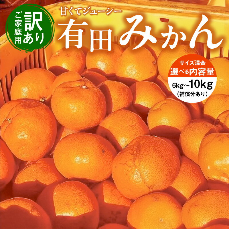 【ふるさと納税】【限定】【2025年先行予約】【11月より順次発送】 有田みかん 訳あり サイズ混合 ご家庭用 選べる 内容量 6kg ～ 10kg 補償分あり みかん 温州みかん フルーツ 果物 果実 柑橘 甘い ジューシー 国産 食品 産地直送 お取り寄せ 和歌山県 湯浅町 送料無料