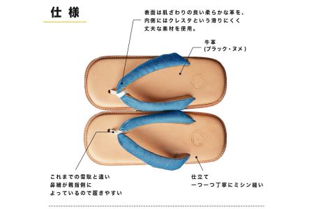 レザー雪駄サンダル　サン駄（江戸前ｓａｎｄａｌ）（サイズ：2S、カラー：ライトインディゴ）_0008-002-T03-4-2