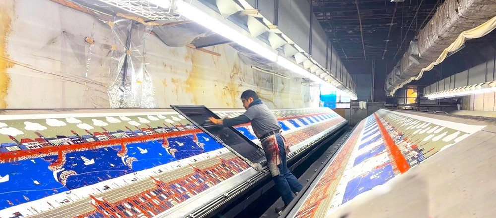 【横浜柄】横浜捺染で染色した手ぬぐい【赤×青】