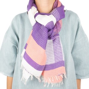 【播州織ダブルフェイスブロックコットンストール】PURPLE.PINK   44-14