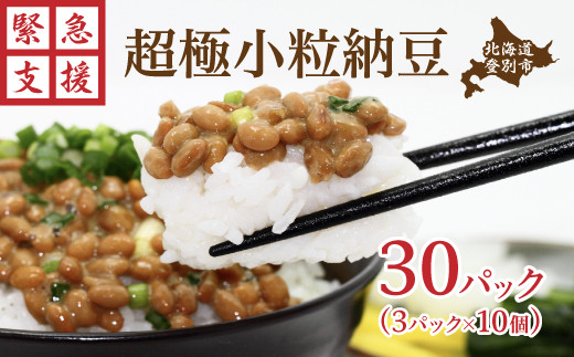 【大容量30パック】北海道産大豆 極小粒納豆 3P×10箱 [ 納豆 小分け 小粒 極小粒 なっとう パック 国産 大豆 ご飯のお供 朝食 朝ごはん おかず 発酵食品 腸活 冷凍保存 小分け まとめ買い 老舗 道南平塚食品 北海道 登別市 ふるさと納税 ]