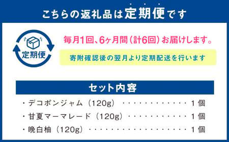 【6ヶ月定期便】熊本みかんのジャムセット(120g×3個)×6回 ジャム 果物 フルーツ 3種類 デコポン 甘夏 晩白柚