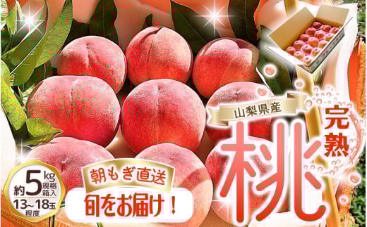 朝もぎ直送!『山梨県産　桃』約13～18玉 約5kg規格箱入り 【高機能共選機使用】選び抜かれた山梨の桃《もも 先行予約》山梨県産　モモ/ フルーツ 果物 くだもの 人気 産地直送/厳選  贈答 贈り物【tab0221-05】