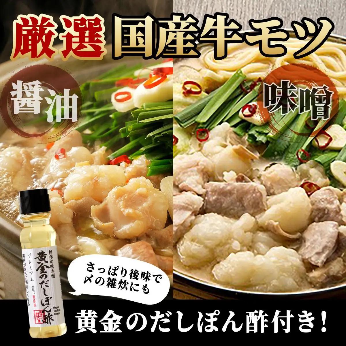  博多もつ鍋 2種食べ比べ（味噌味/醤油味）& 辛子明太子 計1kg|国産牛 もつ鍋 セット 小分け スープ付 ちゃんぽん チャンポン みそ しょうゆ 白もつ ホルモン 鍋 明太子 めんたいこ 冷凍 