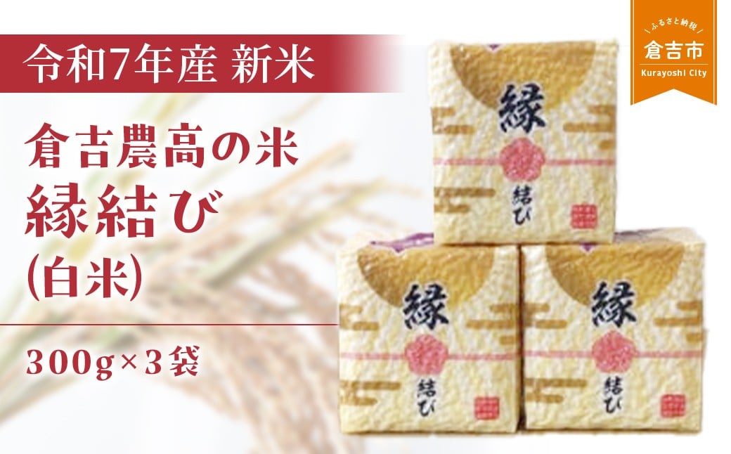 
            【令和7年産米】 倉吉農高の米 縁結び（白米）300g×3袋 新米 お米 米 こめ コメ 白米 農業高校 縁結び 金賞 倉吉市
          