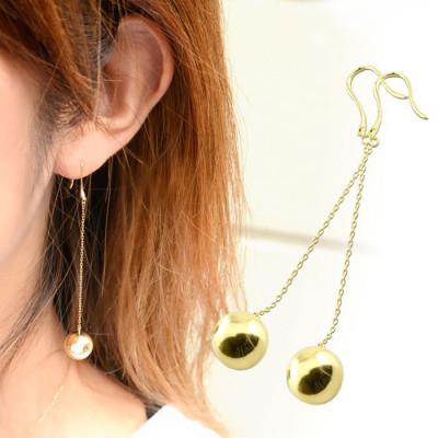 ふるさと納税 中央市 K18　丸玉　ロングピアス
