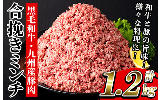 鹿児島県産 黒毛和牛 と 九州産 豚肉 の 合挽きミンチ 1.2kg(300g×4P)冷凍 小分け 国産 黒毛和牛 と 豚肉 の挽き肉 ハンバーグ  にもオススメ【A-1524H】