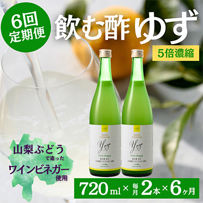 
                  【毎月定期便】飲む酢のイメージを変える!ドリンクビネガーゆず(5倍濃縮)720ml×2本全6回【4012020】
                