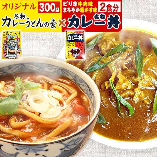 【ふるさと納税】オリジナルカレーうどんの素 約300g(1食分) ＆ 名物カレー丼 2食入り (まろやか脂かす味、ピリ辛牛肉味) お試し規格 たらいうどん喜多八《30日以内に出荷予定(土日祝除く)》大阪府 羽曳野市 送料無料 カレー うどん 脂かす あぶらかす 防災食 レトルト