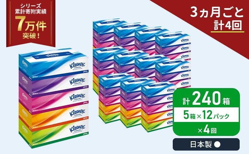 定期便 ティッシュ クリネックス 1ケース ( 5箱入 × 12パック )《 3ヶ月ごと計  4回 》 ティッシュ セット