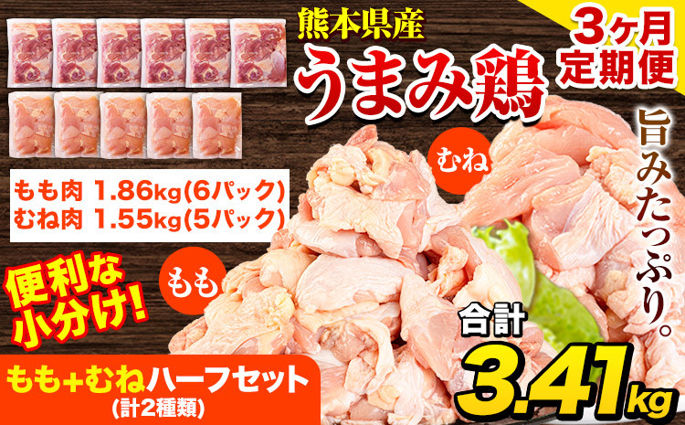 
【3ヶ月定期便】鶏肉 うまみ鶏 もも+むねハーフセット(計2種類) 計3.72kg 若鶏 冷凍 小分け《お申込み月の翌月より出荷開始》
