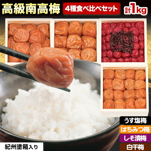 【ふるさと納税】【9月30日受付終了】高級南高梅食べ比べ4種 計1kg 紀州塗箱 網代模様仕上げ 澤株式会社《90日以内に出荷予定(土日祝除く)》和歌山県 日高町 梅干し 梅 うめ ウメ 南高梅 うす塩梅 はちみつ梅 しそ漬け梅 白干梅 紀州南高梅 紀州塗 送料無料