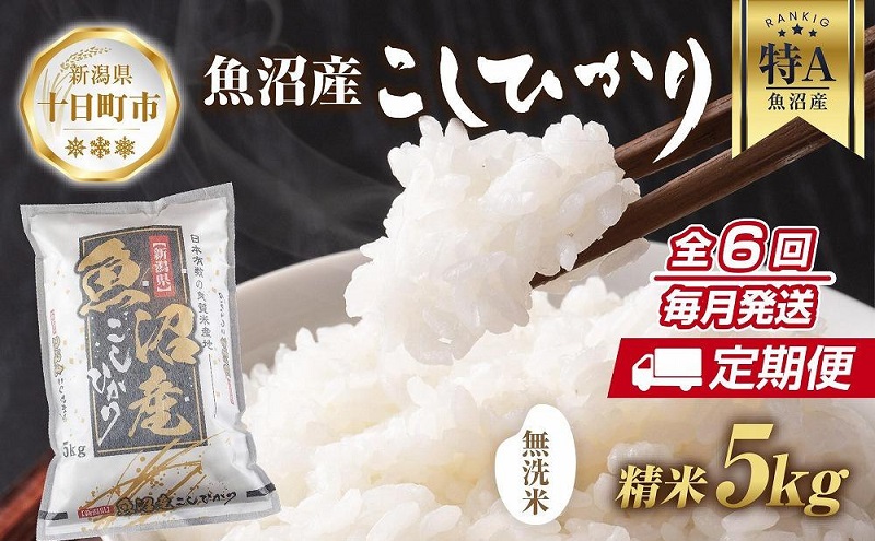 【定期便】｜無洗米｜ 新潟県 魚沼産 コシヒカリ お米 5kg×計6回 精米済み 半年間 毎月発送 こしひかり （お米の美味しい炊き方ガイド付き） ご飯 ブランド米 銘柄米 