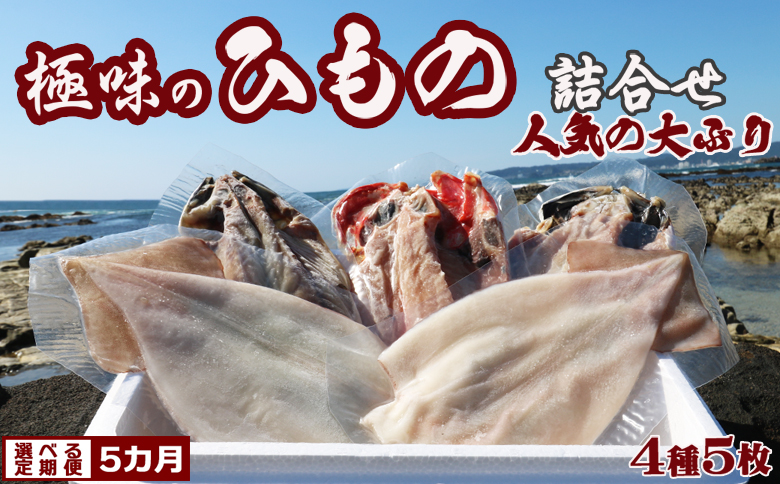 【極味の定期便】特選！人気ひもの詰合せ 大ぶり３種＋いか一夜干し２枚 × 選べる５カ月　[0072-0006]
