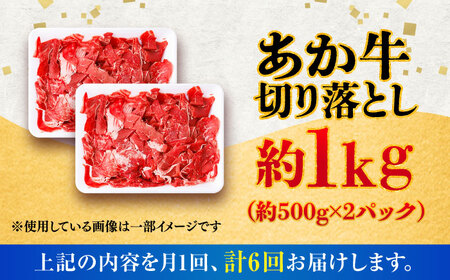【全6回定期便】あか牛 切り落とし 約1kg (約500g×2P) / 熊本 赤牛 褐牛 あかうし 褐毛和種 肥後 冷凍 国産 牛肉 和牛 切り落とし こま切れ【五右衛門フーズ】[BHCY007]