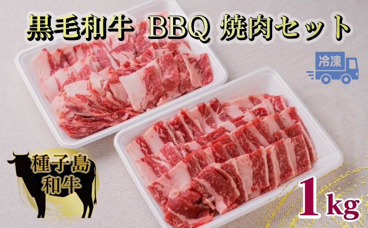 【西之表市生まれの黒毛和牛】 BBQ  焼肉 セット 1kg　 NFN547 【1425pt】 // 種子島 黒毛和牛 牛バラ 焼肉用 ウデ肉 赤身 BBQ 人気の部位 A4ランク オススメのセット 黒毛姫牛 牛肉