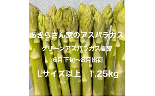 
《あきらさん家のアスパラガス》グリーンアスパラガス夏芽【6月下旬～8月出荷】Ｌサイズ以上1.25㎏
