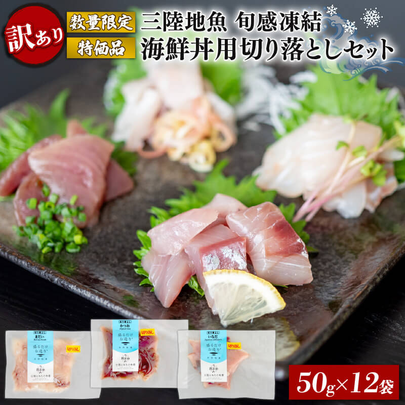 訳あり 刺身 切り落とし 50g×12袋 小分け 冷凍 三陸地魚 刺身 CAS冷凍 海鮮丼用切り落としセット 刺身 お楽しみ おまかせ お刺し身 刺し身 新鮮 旬 魚介類 魚貝類 加工食品 産地直送 お刺身 刺身 【数量限定】 10000円 1万円