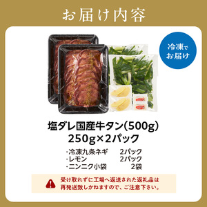 「京都人気焼肉店」貴重！塩ダレ国産牛タン 九条ネギレモン付き 500g 093-40