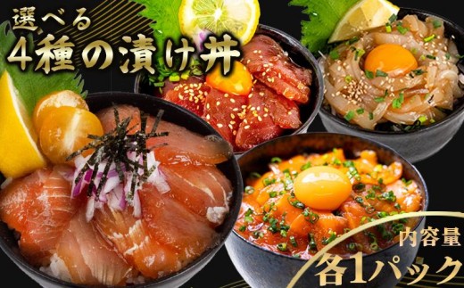 海鮮丼4種セット 各1パック 海鮮丼 海鮮丼セット サーモン マグロ イカ カジキマグロ キハダマグロ 海鮮 漬け お茶漬け 鮭 惣菜 冷凍 真空パック 小分け パック ご飯 晩御飯 刺身 漬け丼の具 漬け丼 ランキング 高知県 須崎市