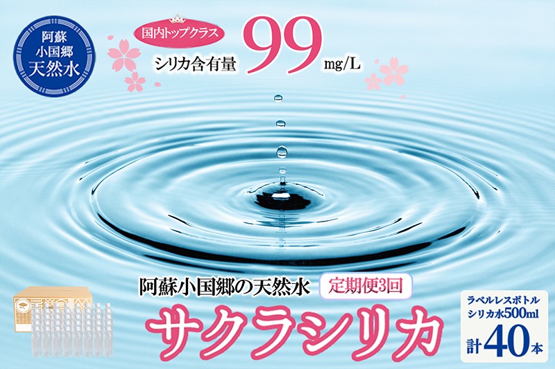 
                  【桜屋】3回 定期便 シリカ天然水「サクラシリカ」500ml 40本 計120本 定期便 シリカ含有量99mg/L シリカ水 ラベルレス 水 ミネラルウォーター 飲料水 飲料 ペットボトル ナチュラルウォーター サルフェート 炭酸水素イオン ミネラル 国産 阿蘇 小国郷
                