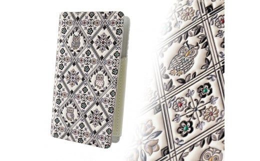 【浅草文庫】スマホケース ふくろう柄 (カラー：サンセット（モノトーン系）)