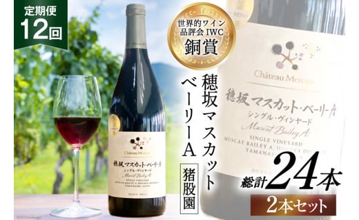 定期便 ワイン 穂坂マスカット・ベーリーA シングル・ヴィンヤード 栽培責任者 猪股宣夫 750ml×2本×12回 / シャトー・メルシャン 勝沼ワイナリー / 山梨県 韮崎市 [20741007]