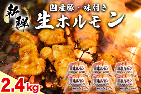 国産豚 味付き 生ホルモン 白(レバーなし) 2400g (400g×6パック) (DV049)