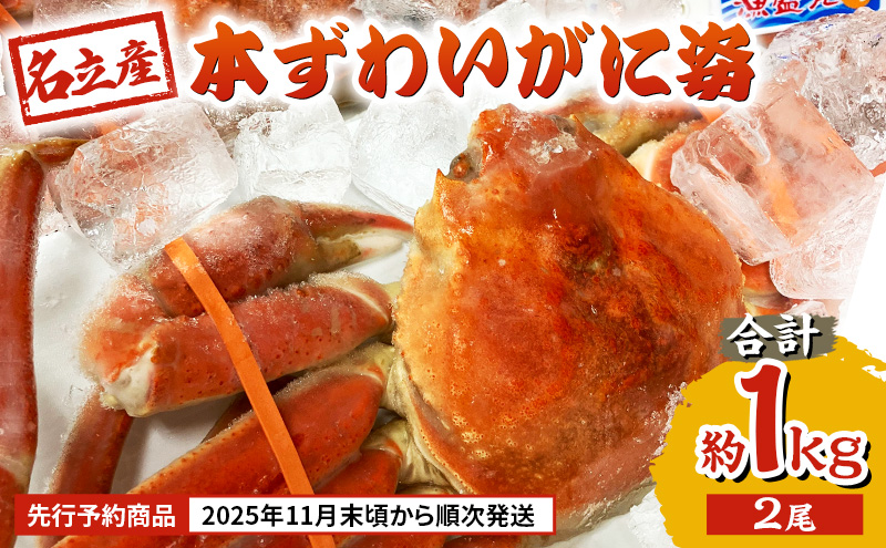 名立産　本ずわいがに姿　2尾　合計約1.0kg　新潟 上越 ズワ