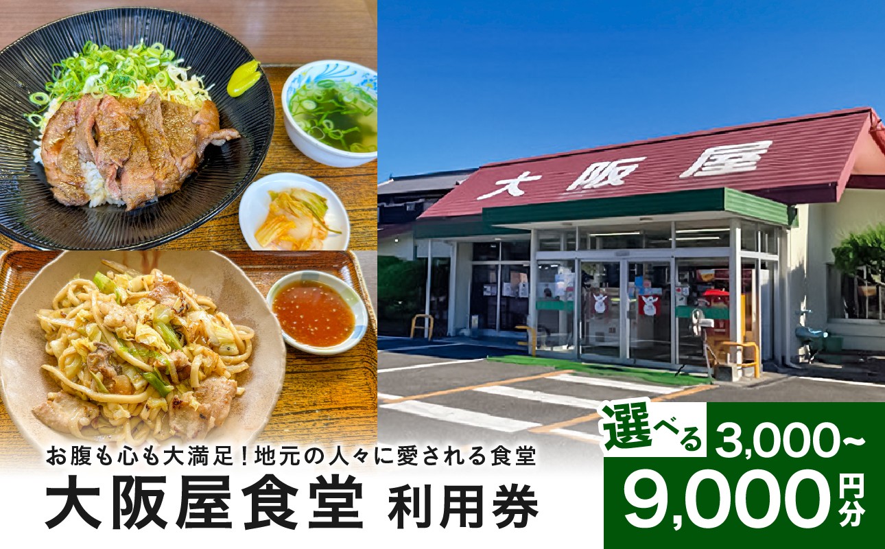 
                  【選べる金額！】大阪屋食堂 食事利用券（3,000円分/6,000円分/9,000円分）【レストラン 焼肉 宴会 鍋料理 オードブル 寿司 食事 和食 洋食 中華 チケット 食事券 備前市】
                
