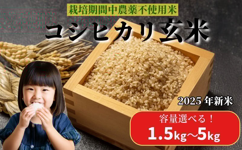 
            【2025年9月順次発送】　栽培期間中農薬不使用 コシヒカリ玄米 1.5kg～5㎏ 玄米 米 化学肥料不使用 新米 こめ 健康 ご飯 ダイエット 栄養豊富 ビタミン ミネラル 小松島市
          